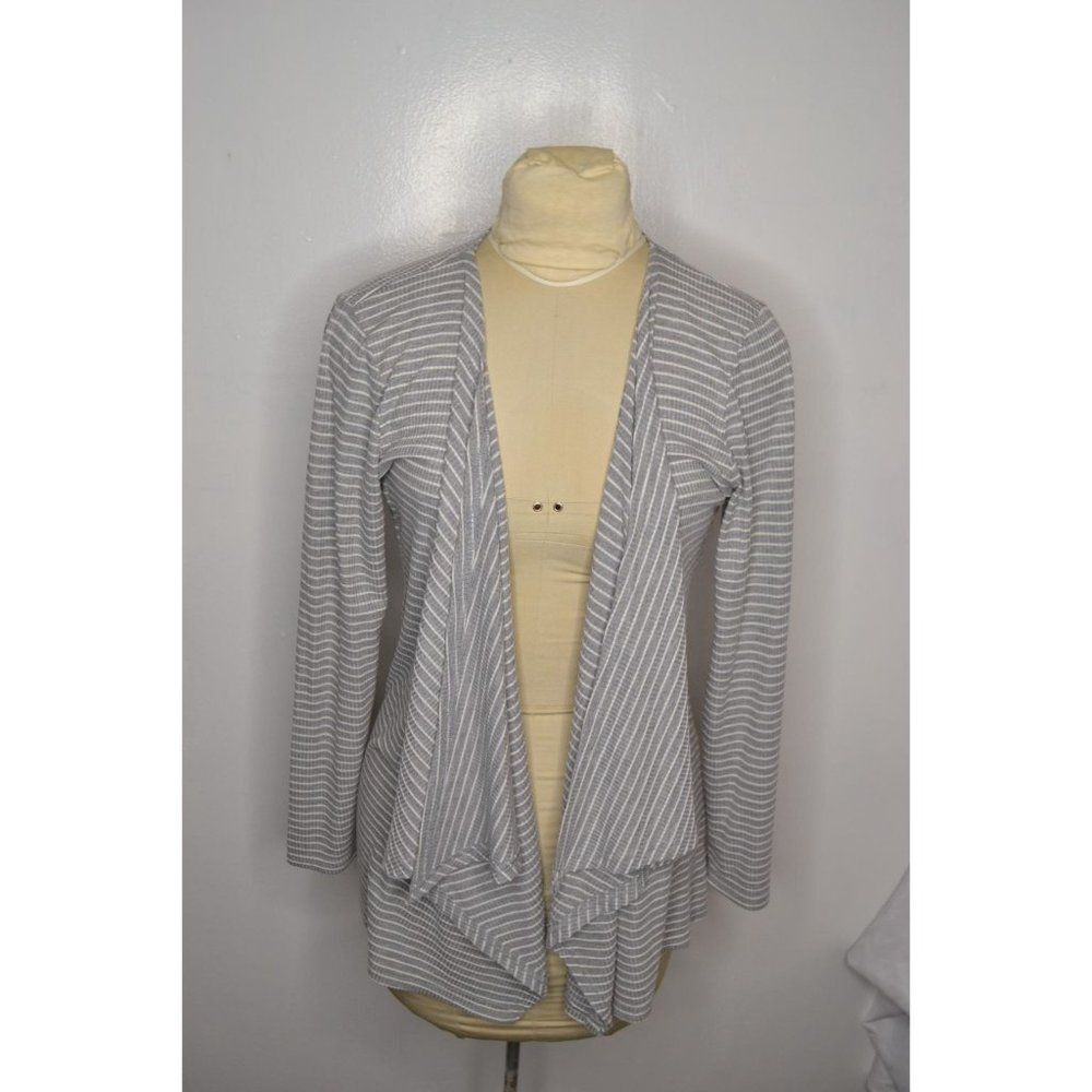 O+O Stich Fix Women's Large Grey Striped Long Sleeve Lightweight Cardigan